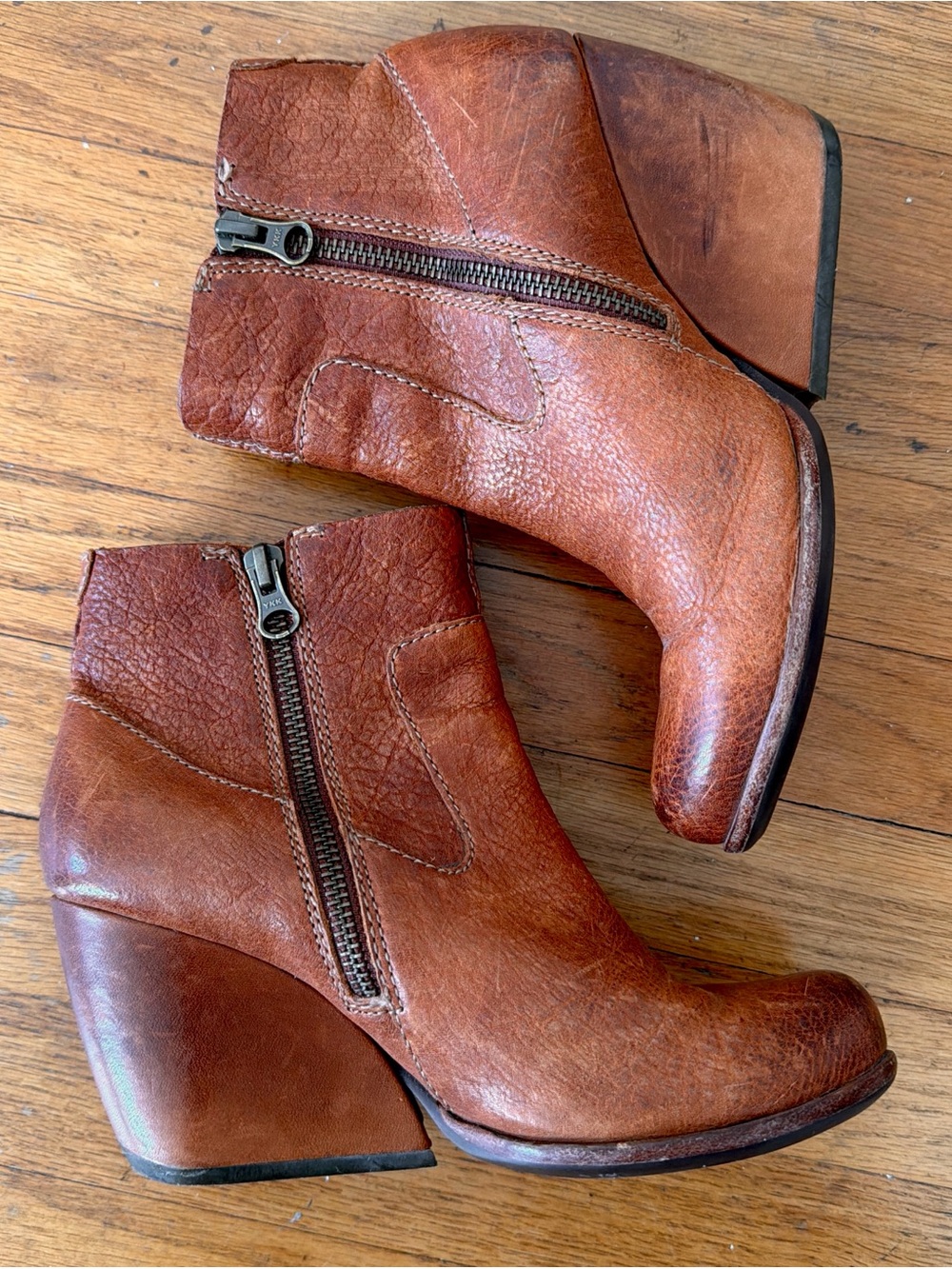 Kork-Ease Cognac Leather Wedge Ankle Boots